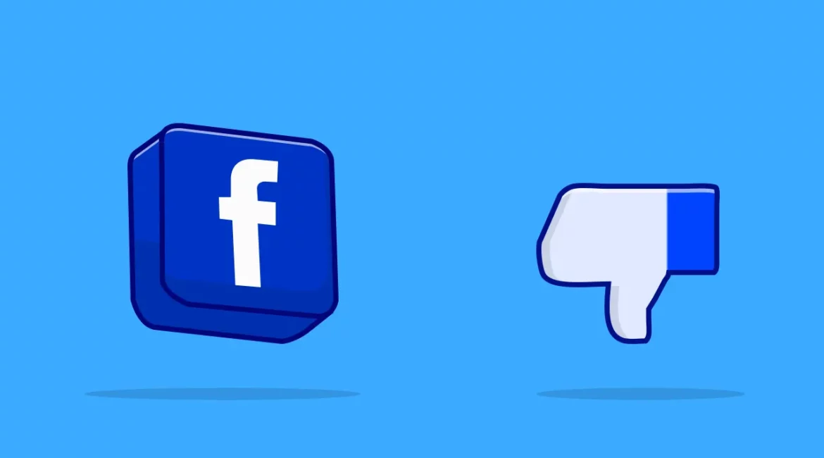 Illustration of Facebook logo and a thumbs down.