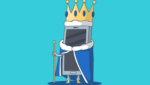 Illustration of a cell phone dressed as king with a gold crown and a blue cape holding a stick.
