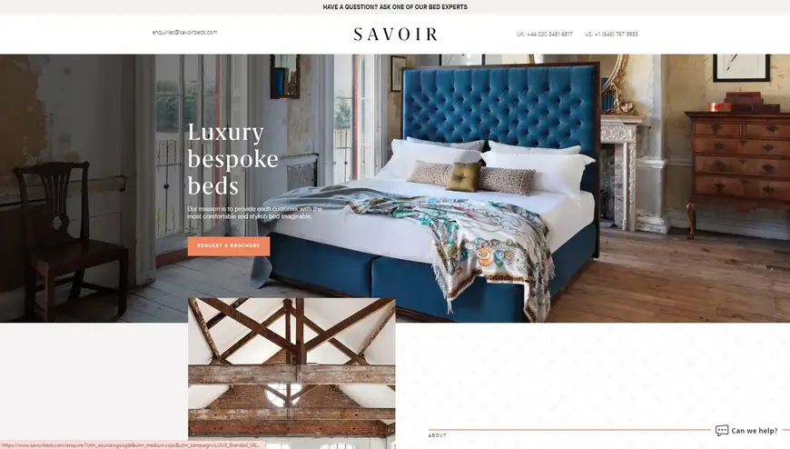 Landing Page Design by MNKY.agency Savoir Beds