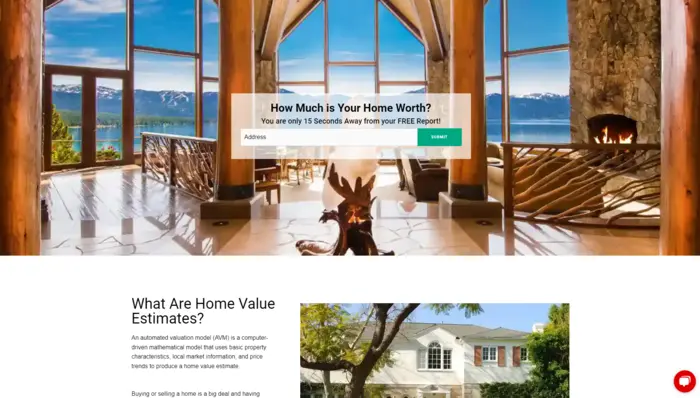 home valuation real estate seller lead generation landing page by mnky.agency (above the fold)