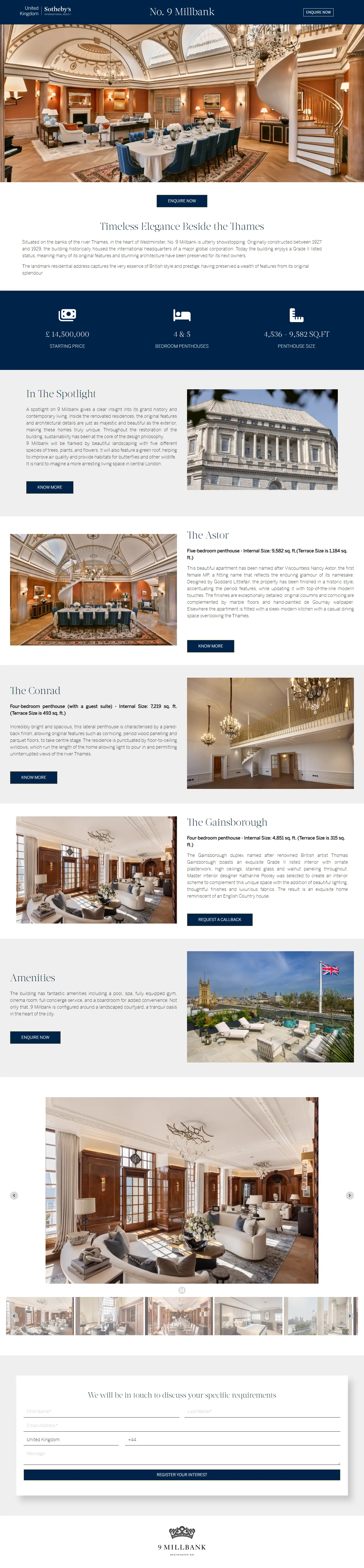 No 9 Millbank Real Estate Landing Page Design (Desktop Screenshot) MNKY.agency