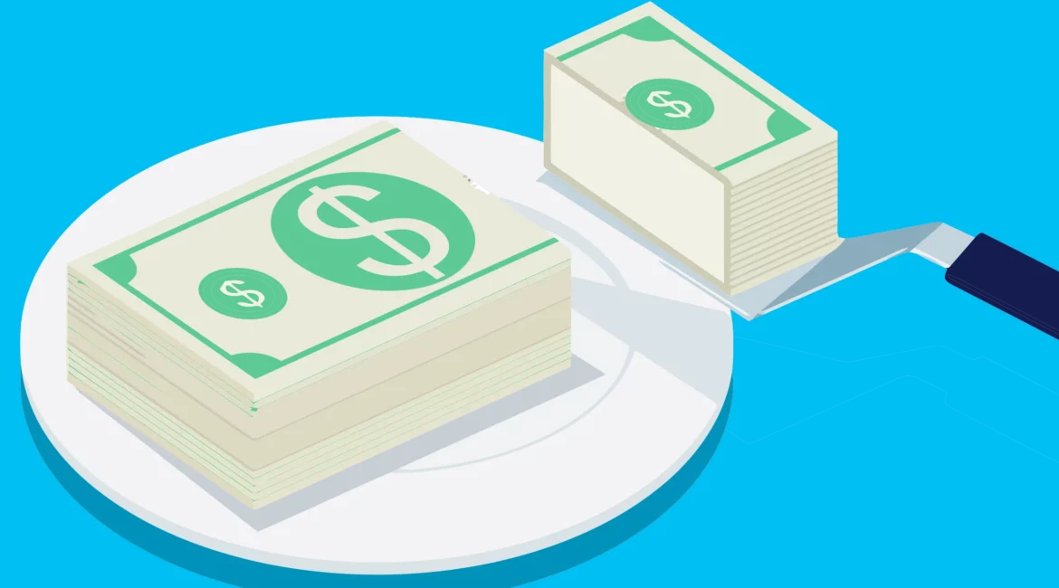 Visual concept of transaction-fee-only real estate recruiting showing money slice on plate, symbolizing pay-per-closed-transaction model for brokers.